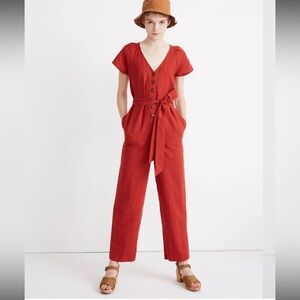 Madewell Linen-Cotton Pleat-Sleeve Jumpsuit